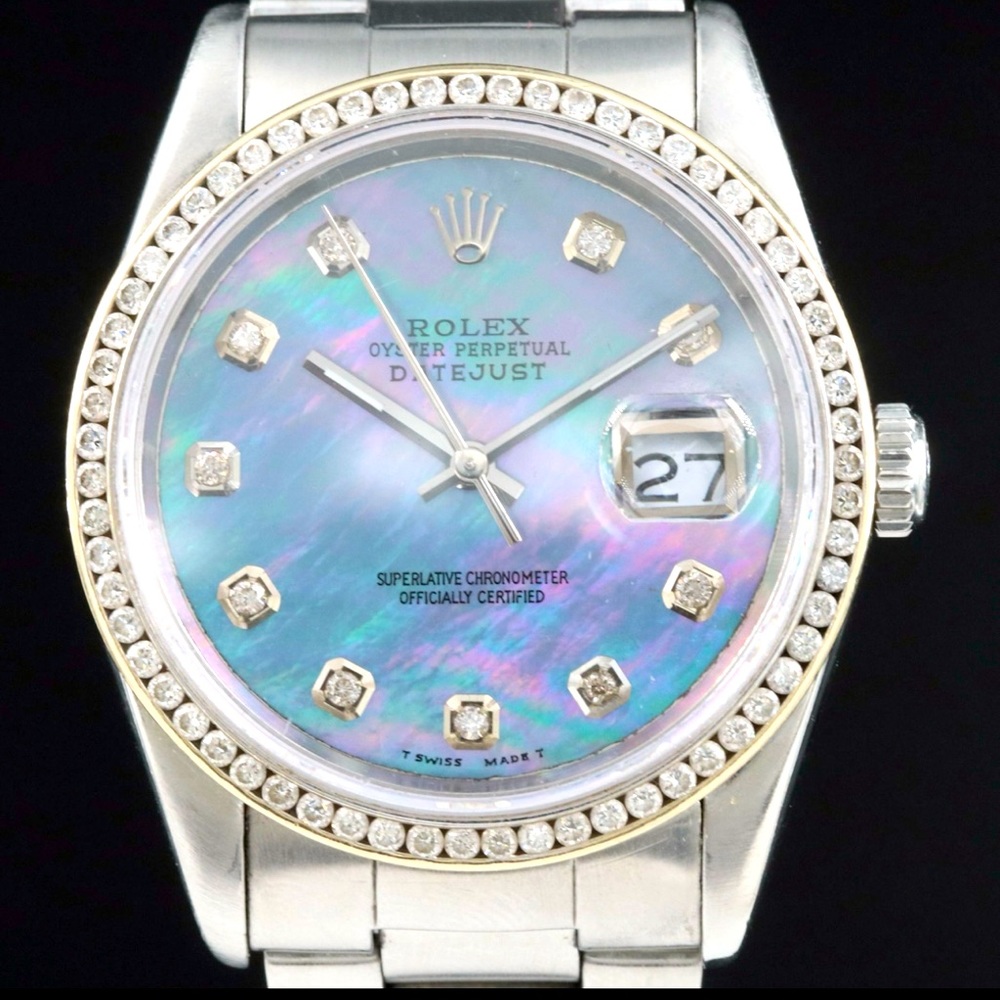 Rolex Oyster Perpetual Datejust with Custom Dial and Bezel Wristwatch